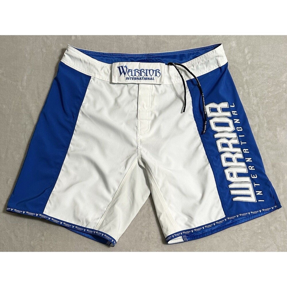 Y2K Vtg Warrior International Mens 36 Blue White MMA Combat Grappling Shorts